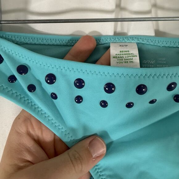 New Aerie Swim Bottom Women's XS Solid Blue Pull On Cheeky Stretchy - Picture 2 of 7